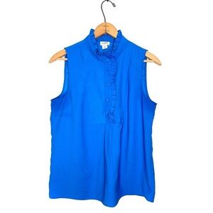 J. Crew | Blue Ruffle Trim Mock Neck Sleeveless Top Size 6